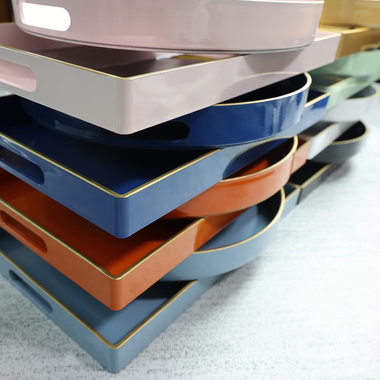 Spsyrine Pink Decorative Serving Tray with Handles, Elegant Plastic Coffee Table Tray for Ottoman, Living Room, Home Decor 15.6" X 10.2"