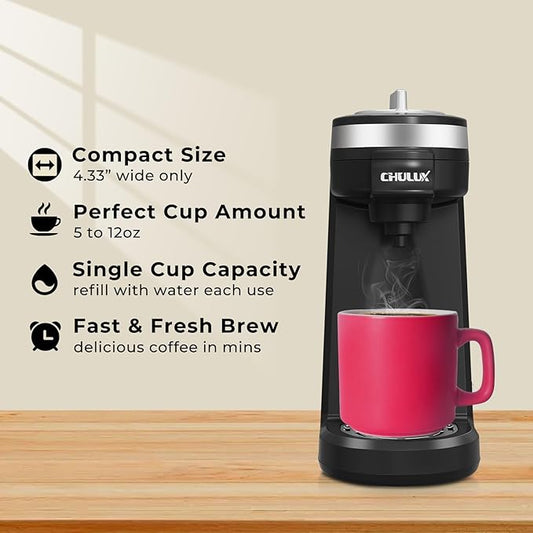 CHULUX Single Serve Coffee Maker for K Capsule and Ground Coffee, Single Cup Coffee Machine, Black