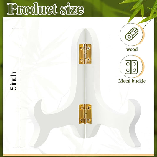 Tatuo 4 Packs Wooden Display Stand Decorative Plate Stands for Display Picture Frame Holder Easels(White,5 Inch)