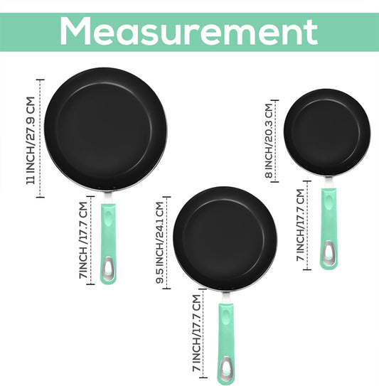 Utopia Kitchen Nonstick Cookware 3 Piece Set, Non-Stick Frying Pans with Induction Bottom, 8, 9.5 & 11 Inches Frying Pans with Bakelite Handles, PFOA Free, Green & Black