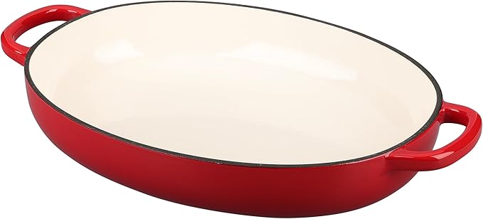 Enameled Oval Cast Iron Dutch Oven Pot with Lid, Bread Dutch Oven for Sourdough Bread Baking, 6QT, Red