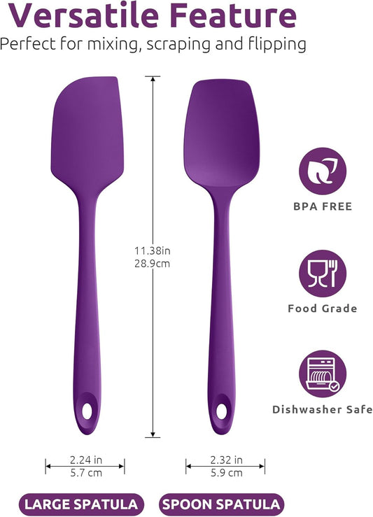 U-Taste Flat Spatula & Spoon Spatula: 11.38in 600ºF Heat Resistant Silicone Bowl Scraper, Flexible Rubber Kitchen Cooking Mixing Utensil with Upgraded Non-Stick Surface (Set of 2, Purple)