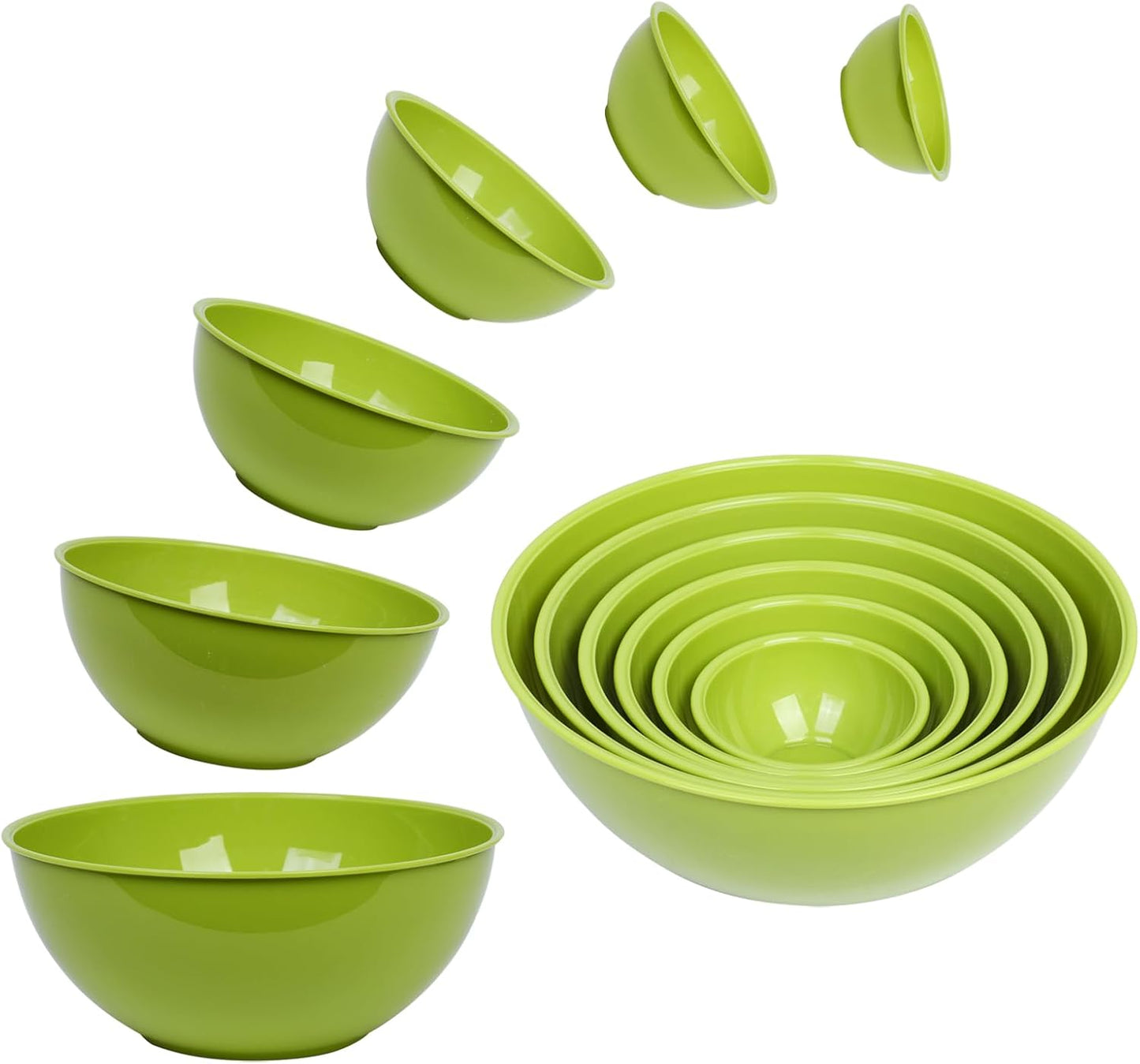 BoxedHome BPA Free Plastic Round Mixing Bowl with Lids, 12 Pack Nesting Bowls with Lids Set, Microwave and Dishwasher Safe Prep & Serving Bowls Great for Mixing, Baking, Serving (Light Green, 12pcs)