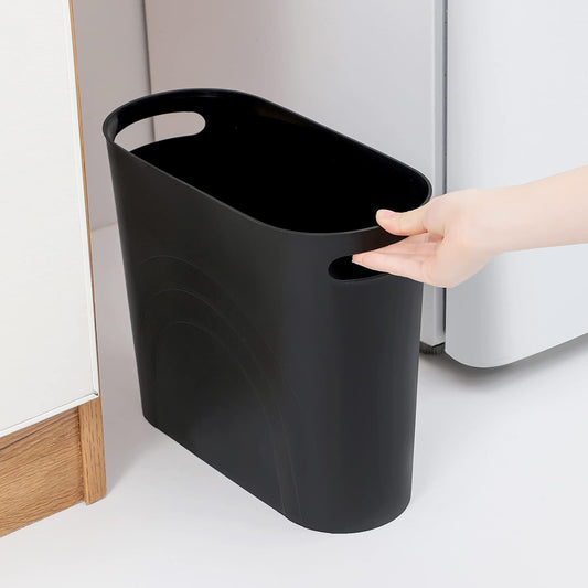 rejomiik Small Trash Can, Slim Garbage Can Plastic Waste Basket with Handles 3.5 Gallon Container Bin for Narrow Spaces Bathroom, Bedroom, Kitchen, Office at Home, 2 Pack Black