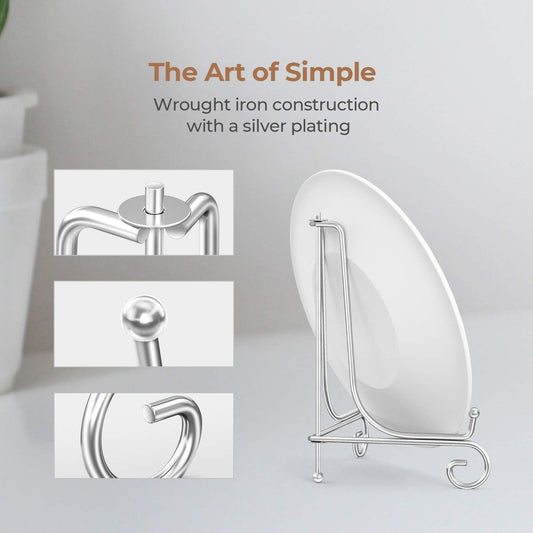 TR-LIFE Plate Stands for Display - 4 Inch Plate Holder Display Stand + Metal Easel Stand for Picture Frame, Decorative Plates, Photo, Book, Collectibles (2 Pack)