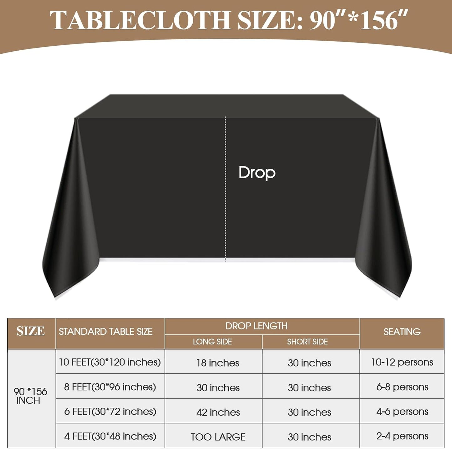 Rectangular Tablecloth 90x156 Inch - Black Table Cloths Stain Resistant Decorative Washable Polyester Rectangle Tablecloths for Dining Table Banquets Buffet Parties and Wedding