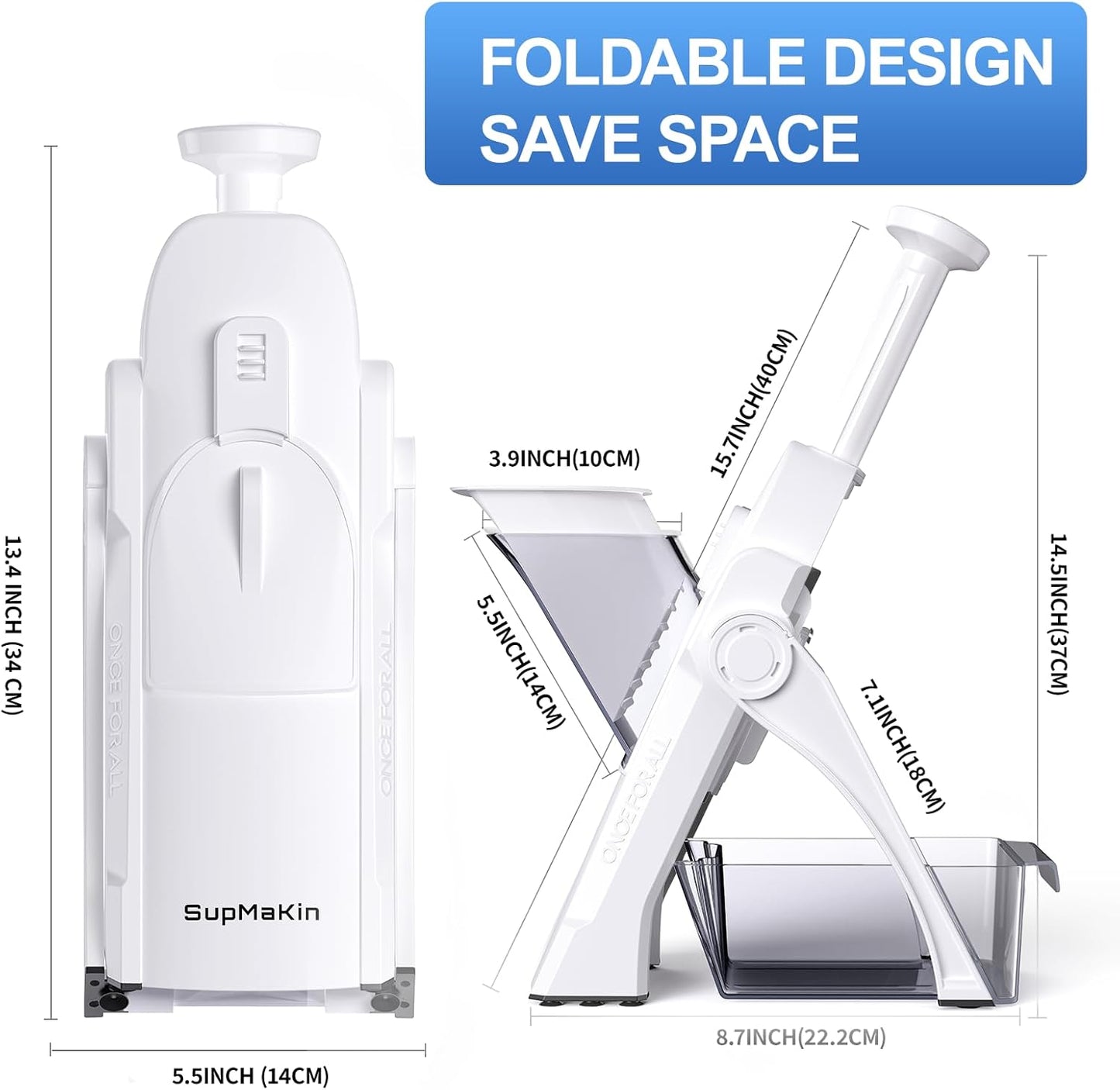 SupMaKin Safe Mandoline Slicer for Kitchen, Potato Slicer for Chips, Vegetable & Food Slicer,Thickness Adjustable 0.1-8 mm, Kitchen Faster Slice Artifact White (Only Slice)