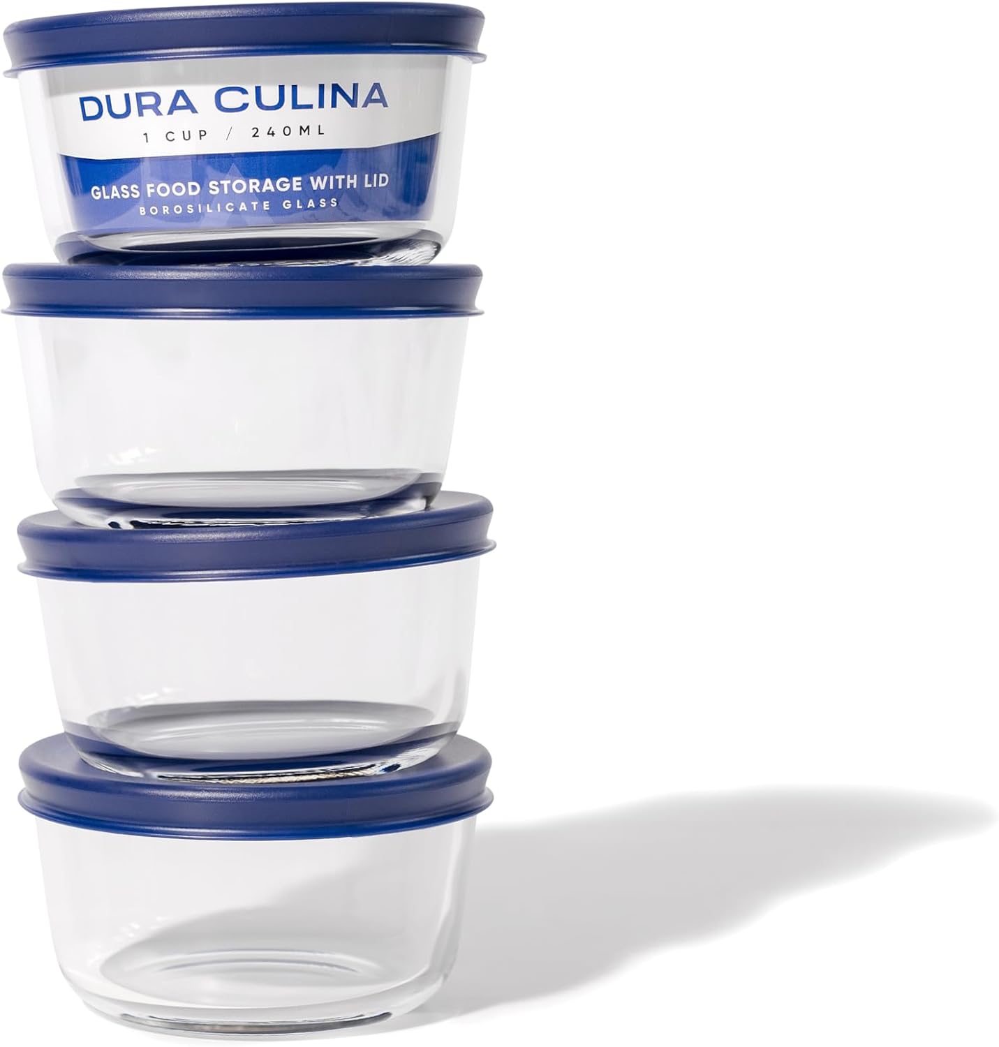 DURA LIVING 8-Piece Glass Food Storage Containers Set (4 Containers + 4 BPA-Free Lids) | 7-Ounce, Leakproof | Microwave, Freezer, Oven & Dishwasher Safe | Ideal for Meal Prep & Pantry Organization