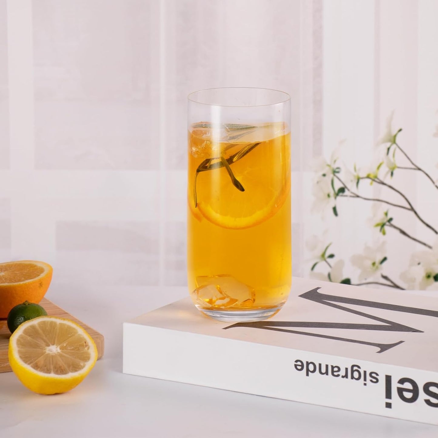 KAMMAK Drinking Glasses Set of 2, 17oz Crystal Water Glasses,Tall Glass Cups, Highball Glass for Cocktail, Juice, Mojito, Iced Tea, Collins Glasses, Kitchen and Bar Glassware Gifts