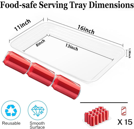 SUT 4-Pack Clear Serving Trays for Entertaining, 16" x 11" Serving Platters for Snacks, Fruit, Cookies, Dessert, Reusable Plastic Trays for Serving Food and Party Organization in Kitchen &for Parties