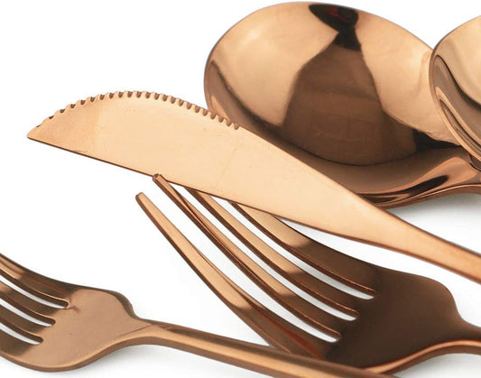 24-Piece Flatware Set, 18/0 Stainless Steel Knife Fork Spoon Teaspoon Silverware Set, Service for 6, MIrror Rose