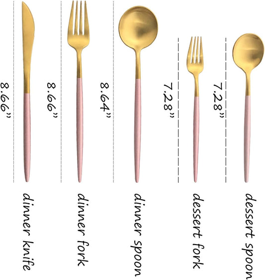 Silverware Set, Hand polished Matte Gold Pink Flatware Cutlery Set Service for 4, Satin Finish 20 Pieces 18/10 Stainless Steel Utensils Set for Home and Restaurant, Dishwasher Safe