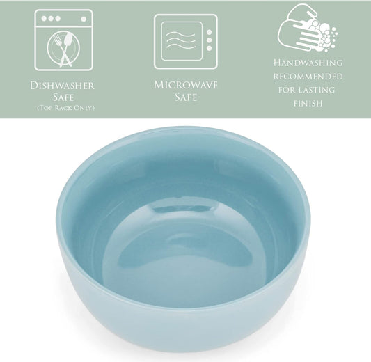 Elanze Designs Bistro Glossy Ceramic 6.5 inch Dinnerware Bowls Set of 4 - Perfect for Everyday uses from Soup, Pasta, Salad, Cereal, Ice cream, Ramen and Pho, Ice Blue