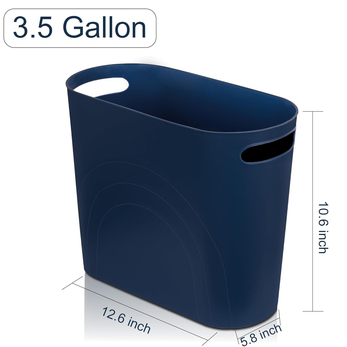 rejomiik Small Trash Can, 3.5 Gallon Slim Garbage Can Plastic Waste Basket with Handles Container Bin for Narrow Spaces Bathroom, Bedroom, Kitchen, Office at Home, 2 Pack Navy