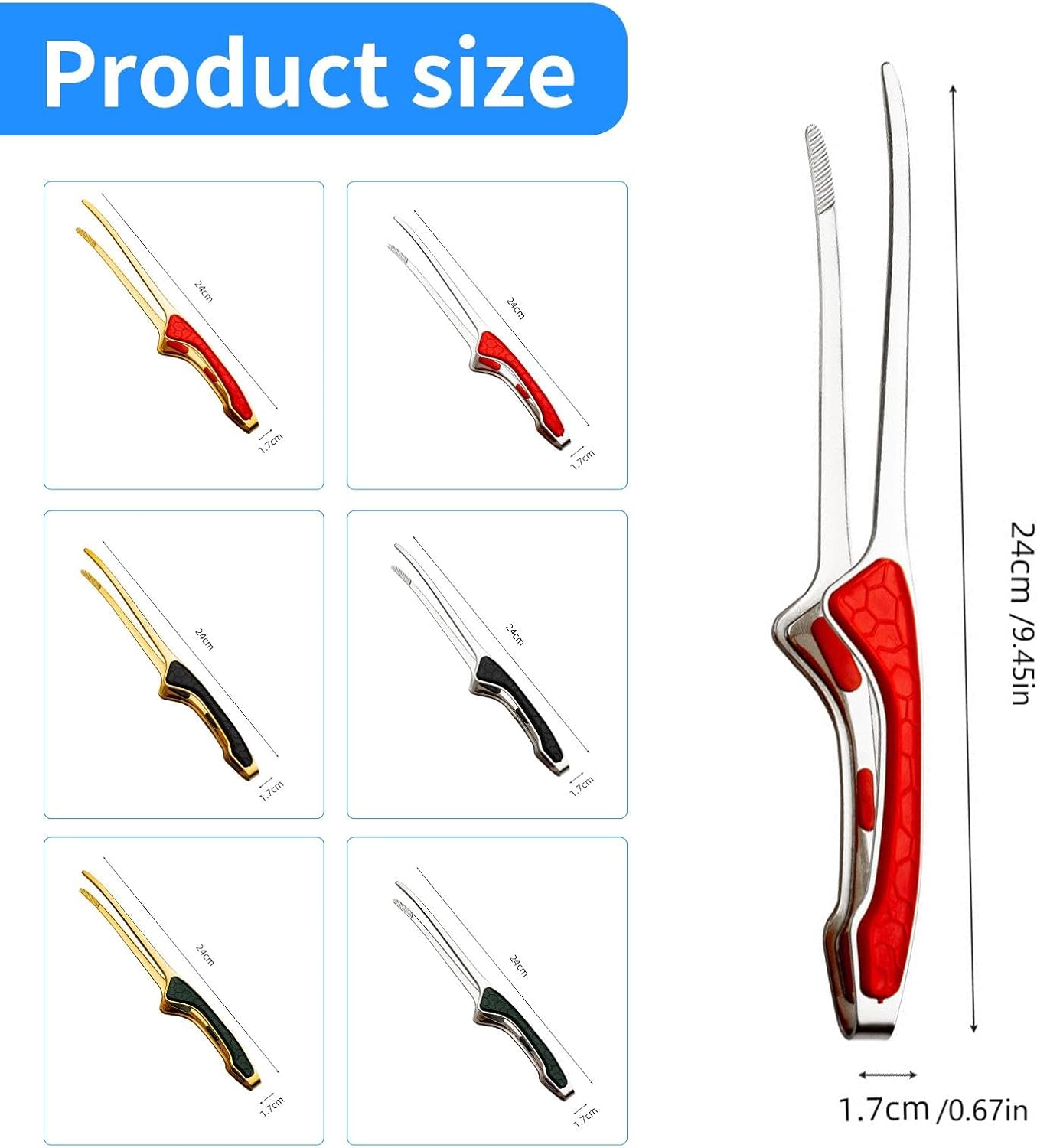 3Pcs 9.5Inch Barbecue Tongs - 304 Stainless Steel Kitchen Tongs with Non-Slip Comfort Grip, Heat Resistant & Dishwasher Safe, Golden - Multi-Purpose for Grill, Salad, Picnic & Cooking (Silver)