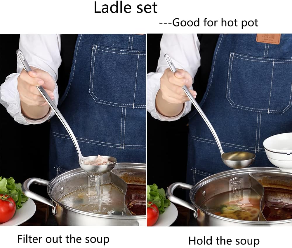 Metal Soup Ladle,18/8 Stainless Steel Ladle Spoon And Strainer Scoop Set Of 2 With Holes,Cooking Utensil For Kitchen