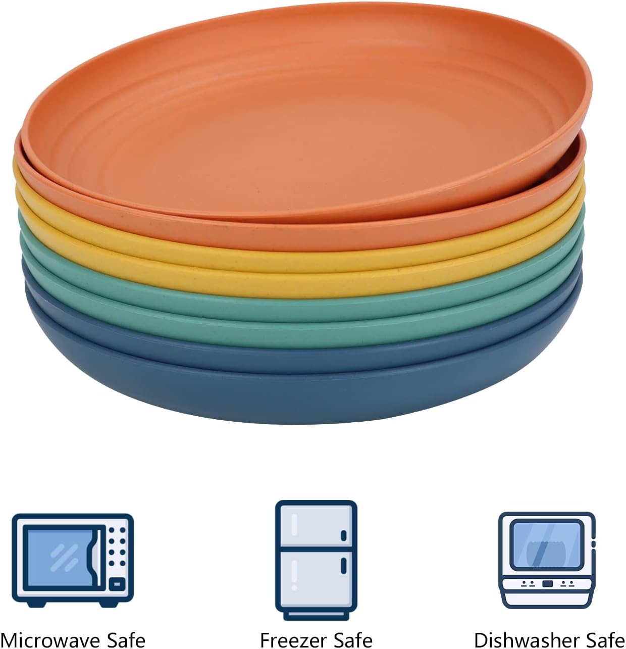 Homienly Deep Dinner Plates Set of 8 Alternative for Plastic Plates Microwave and Dishwasher Safe Wheat Straw Plates for Kitchen Unbreakable Salad Plate with 4 Colors (Colorful, 11 inch)
