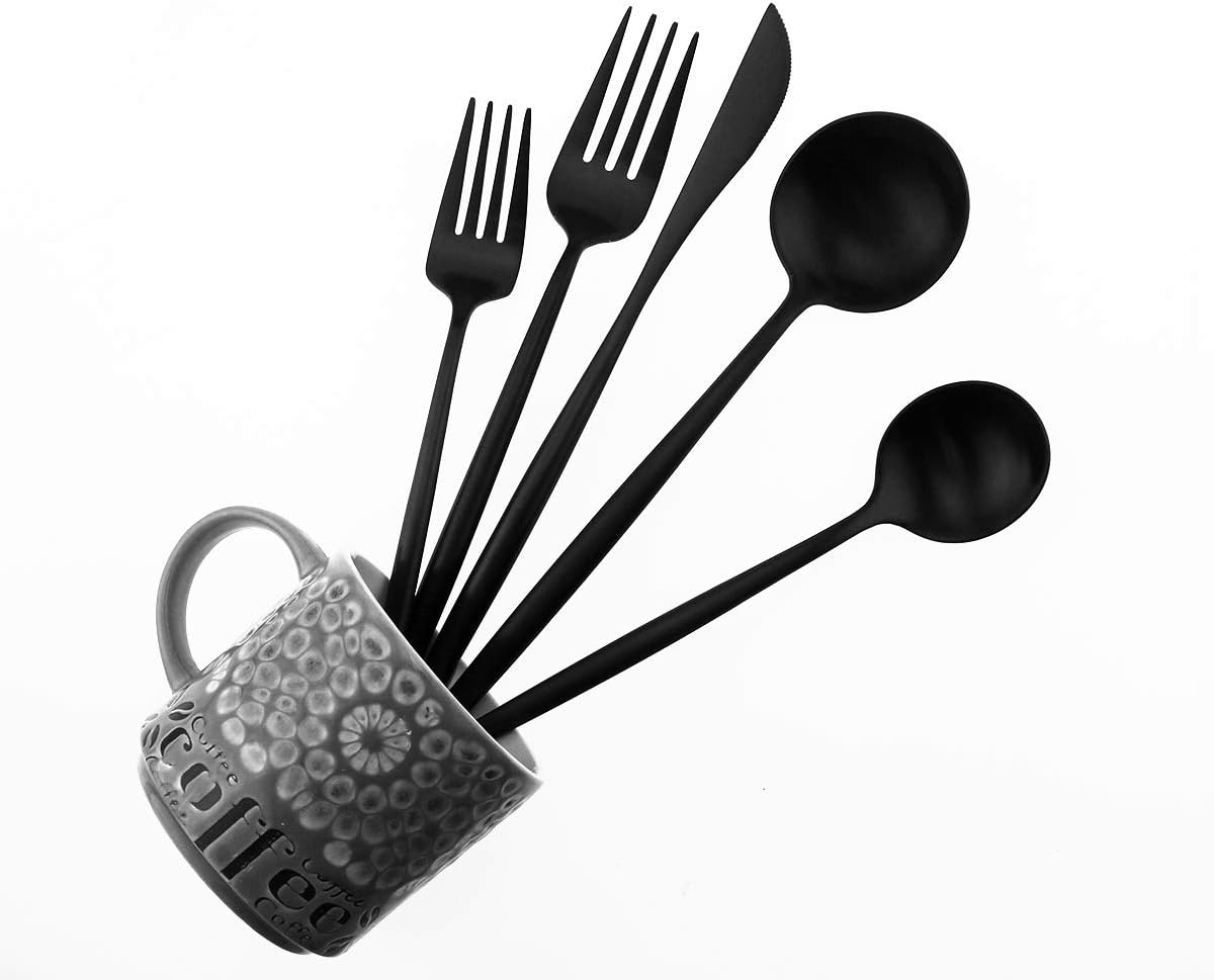 Gugrida 20-Piece 18/10 Stainless Steel Flatware Silverware, Luxury Dinnerware Set Travel Cutlery Tableware Include Knife Fork Spoon Service for 4,Healthy & Eco-Friendly Dishwasher Safe (Black Matte)