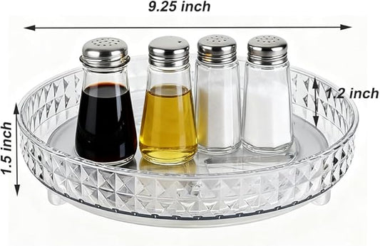Lazy Susan Turntable Organizer, Rotating Makeup Organizer for Vanity, Desktop Cosmetics Display Cabinet Perfume Organizer for Kitchen, Bathroom, Dorm, Bedroom (Diamond Clear, 9.25inch 1 Tier)