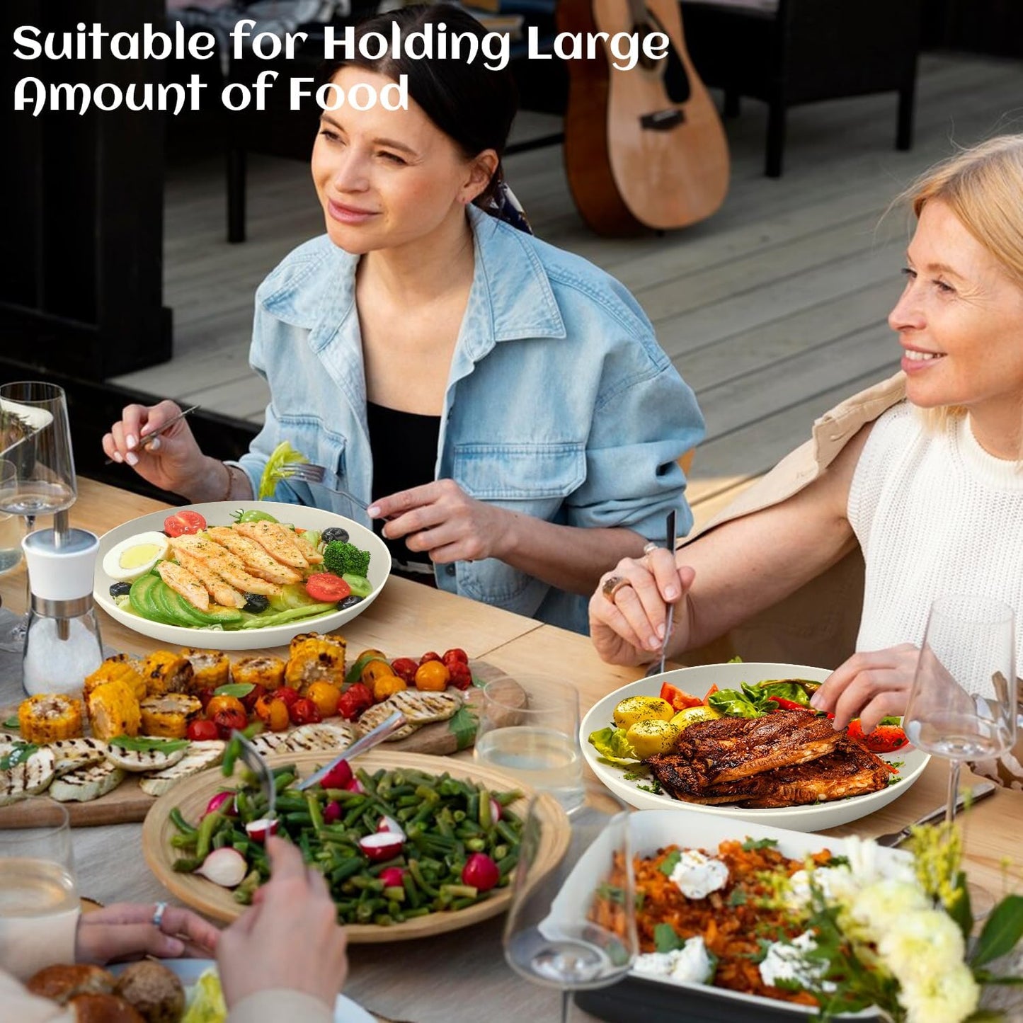 11 Inch Wheat Straw Plates - 8 Piece Set, Unbreakable Dinner Plates, Microwave Safe, Beige