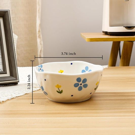 Koythin Ceramic Cereal Bowl, Cute Flowers Pattern Kitchen Bowls for Cereal, Salad, Pasta, Soup, Dessert, Serving, Home Decor, Microwave and Dishwasher Safe (Yellow Tulip)