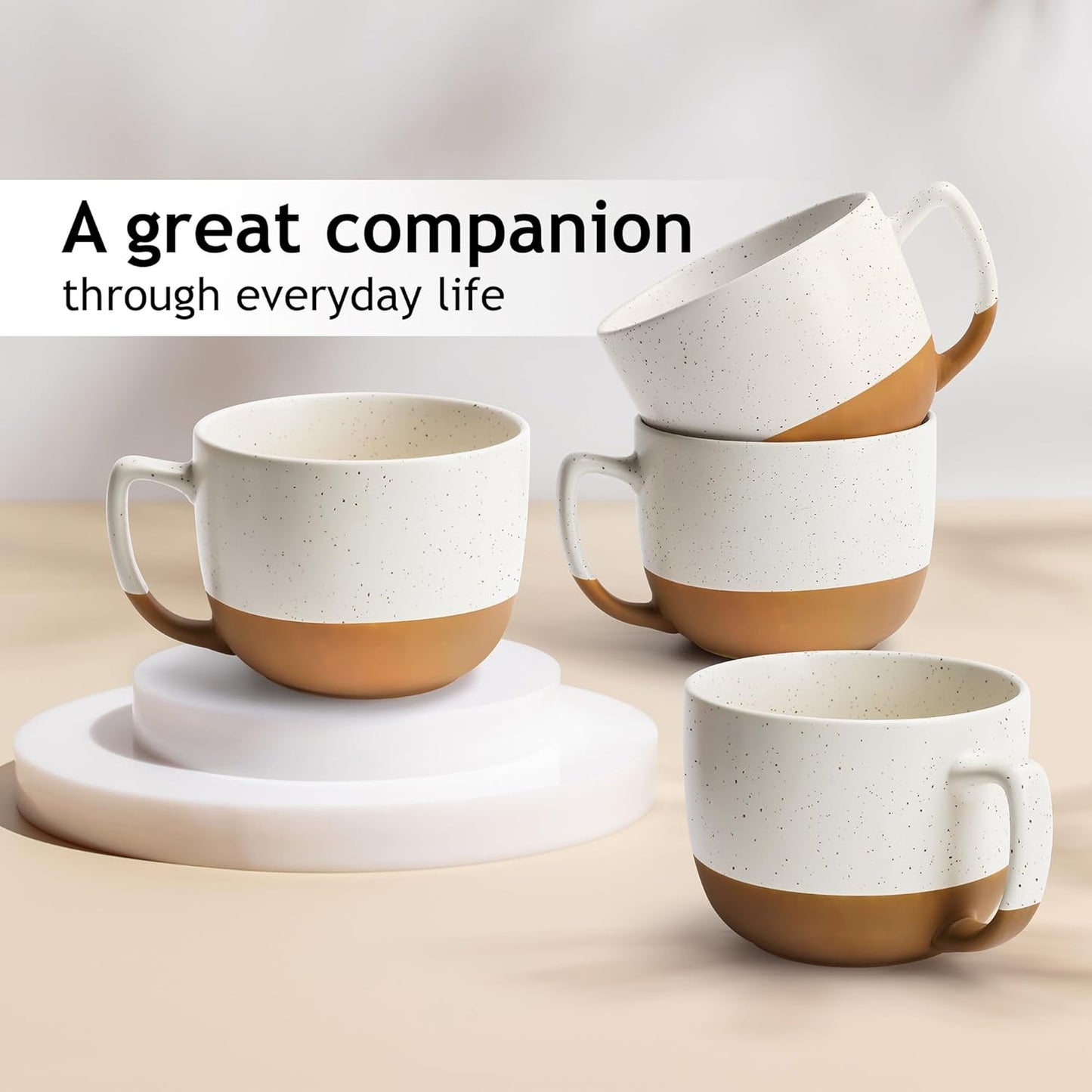 MIAMIO β 15 Ounce, Set of 4 Ceramic Latte Mug β Elegant Modern Coffee Mug Set for Cafe, Latte, Tea, Hot Cocoa - Drinks Dishwasher & Microwave Safe β Aura Collection (Creamy Cocoa, Coffee Mug(4x))