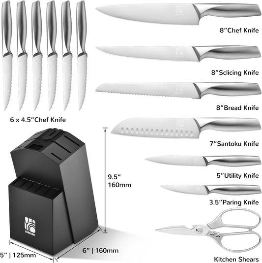 Premium Quality 14-Piece Knife Set with Block, Professional Chef Knife Set - Ultra-Sharp Kitchen Knives with Ergonomic Wood Handle, Ideal for Home, Outdoor, Camping, BBQ, and Gifts for Men