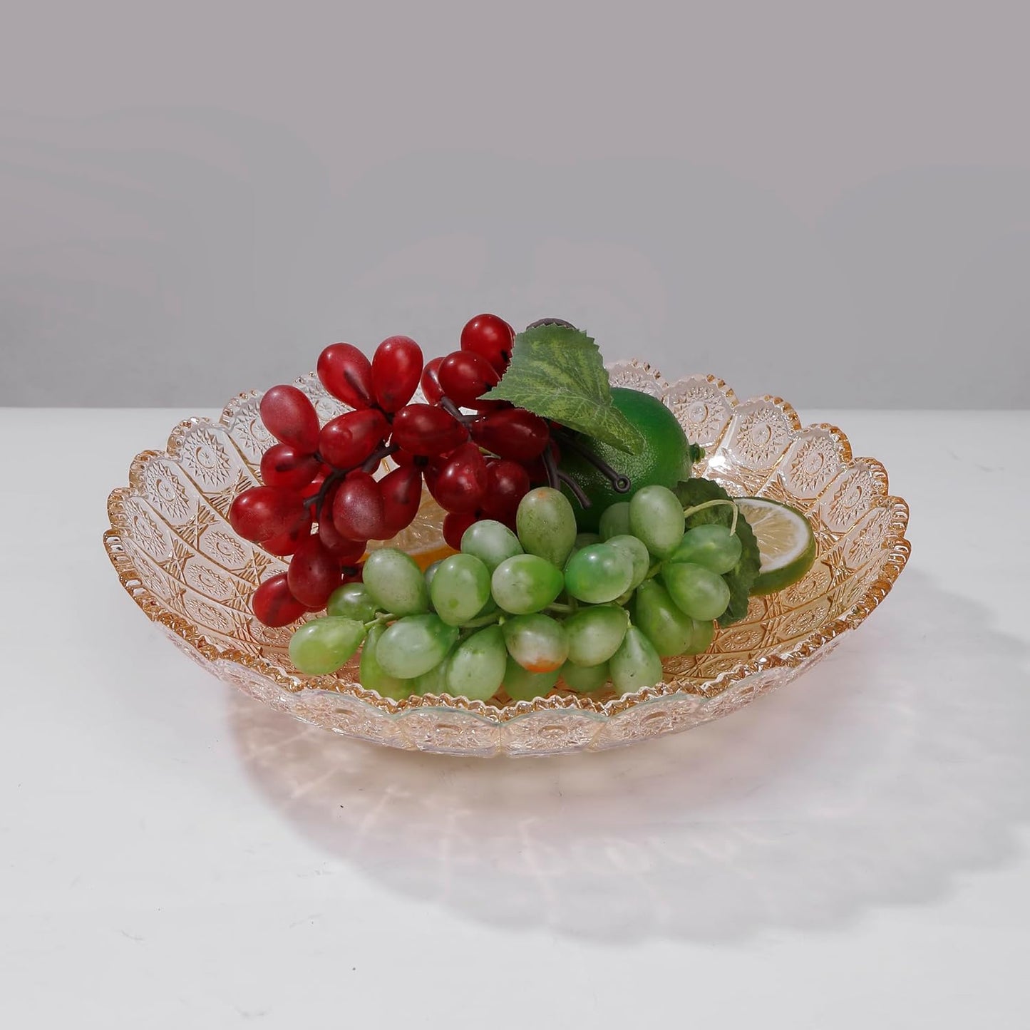 Unique Gold Flower-Shaped Crystal Glass Decorative Footed Bowl -10.6 inch Diameter, Tabletop Fruit Plates Dessert Plate Cake Plate,Candy Tray,Wedding Home Decor.