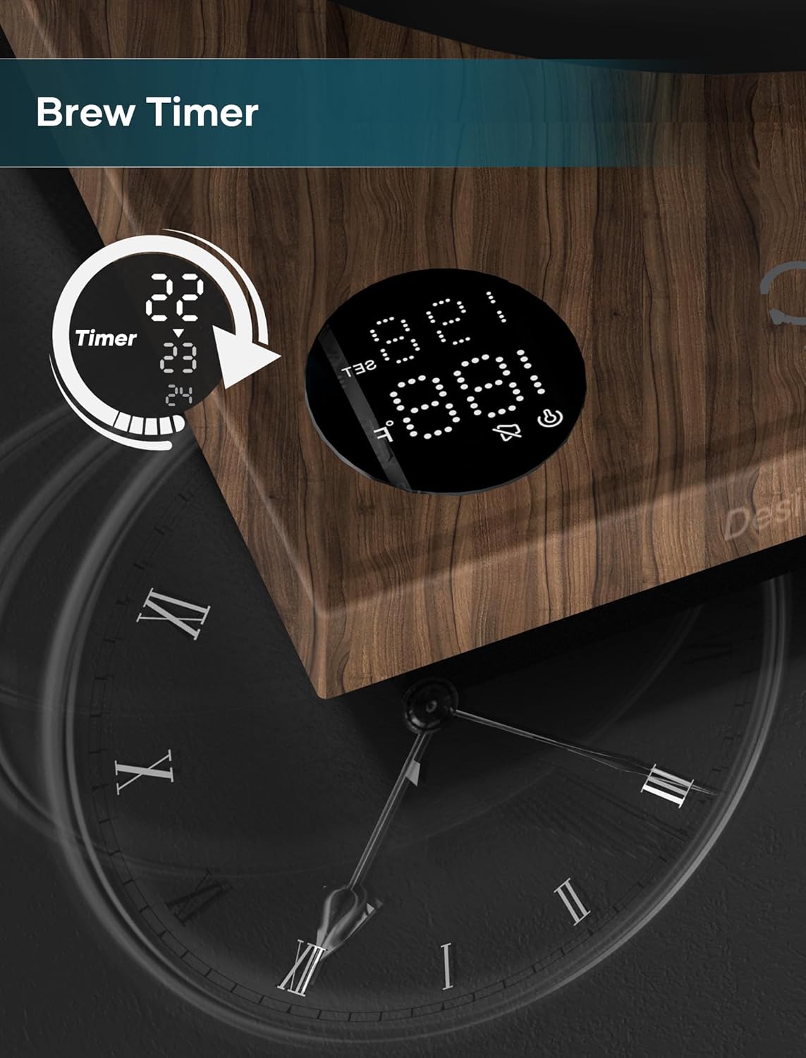 Electric Kettle, Gooseneck Electric Kettle, ±1℉ Precise Temperature Control, Stainless Steel Interior, Quick Heating for Pour Over Coffee, Tea & Boiling Water, 0.9L (Matte Black & Wood)