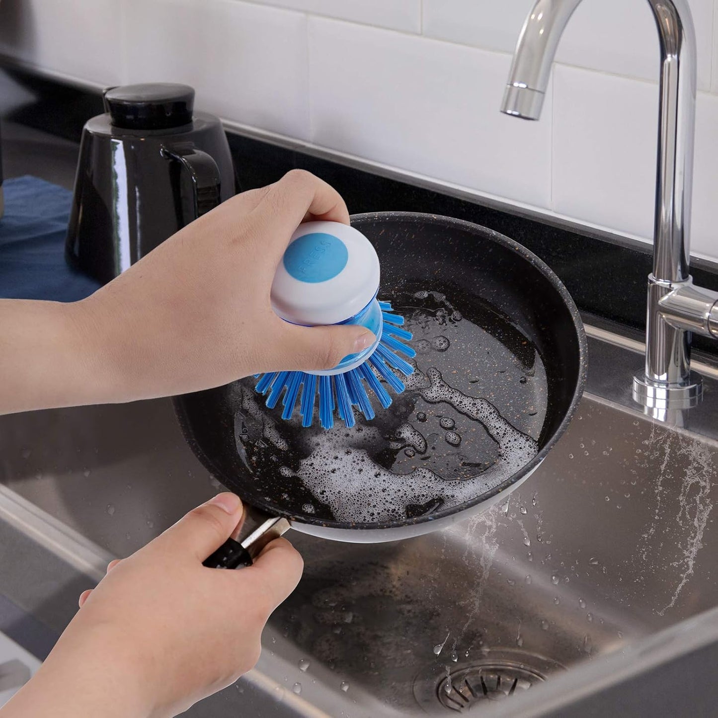 Dish Brush with Soap Dispenser for Dishes Pot Pan Kitchen Sink Scrubbing, Blue 2 Pack