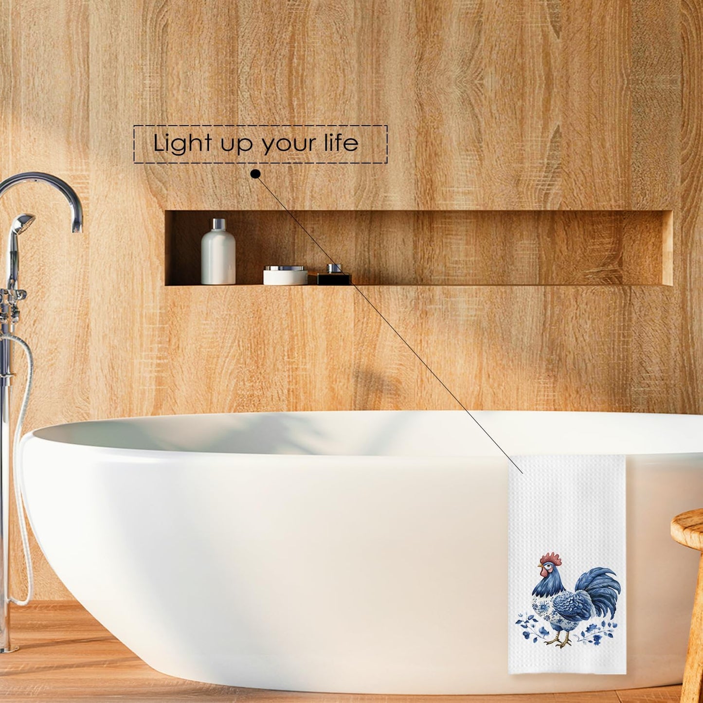 Chinoiserie Chicken Kitchen Towels, Chicken Lover Mom Lady Gifts Decorative Dish Tea Towels for Kitchen, Blue and White Floral Hen Hand Towels for Bathroom, 16x24 Inches