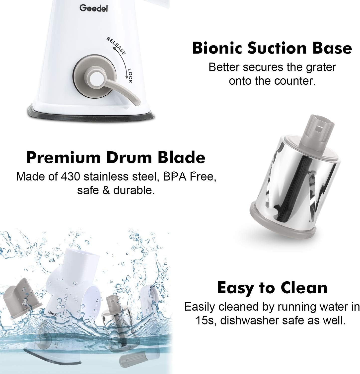 Geedel Rotary Cheese Grater Hand Crank, Cheese Shredder Nuts Grinder With 3 Interchangeable Blades, Kitchen Rotary Grater For Cheese, Vegetables, Nuts, etc