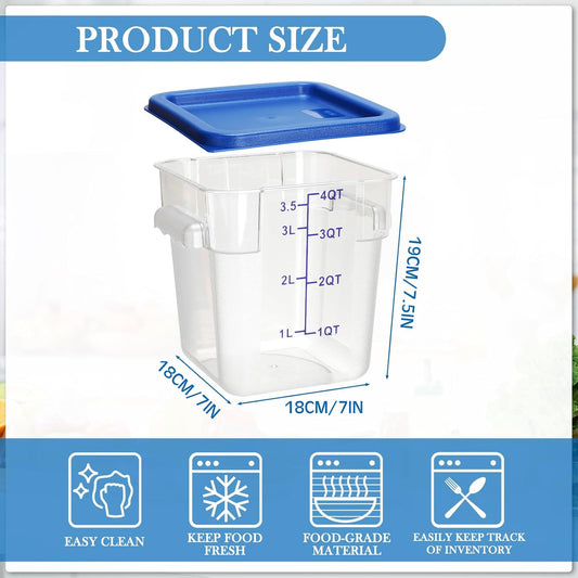 Lallisa 8 Pack 4 Qt Clear Food Storage Container with Handles and Lid Commercial Grade Square Food Storage Containers with Lids Polycarbonate Storage Container for Home Kitchen Restaurant