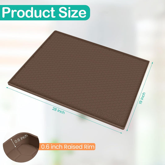 Waterproof Under Sink Mat 28" x 19", Silicone Cabinet Liner, Rubber Protector for Kitchen and Bathroom, Keeps Cabinets Clean, Dry, and Organized (Brown)