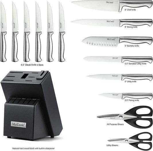 McCook® Knife Sets, German Stainless Steel Knife Block Sets with Built-in Sharpener