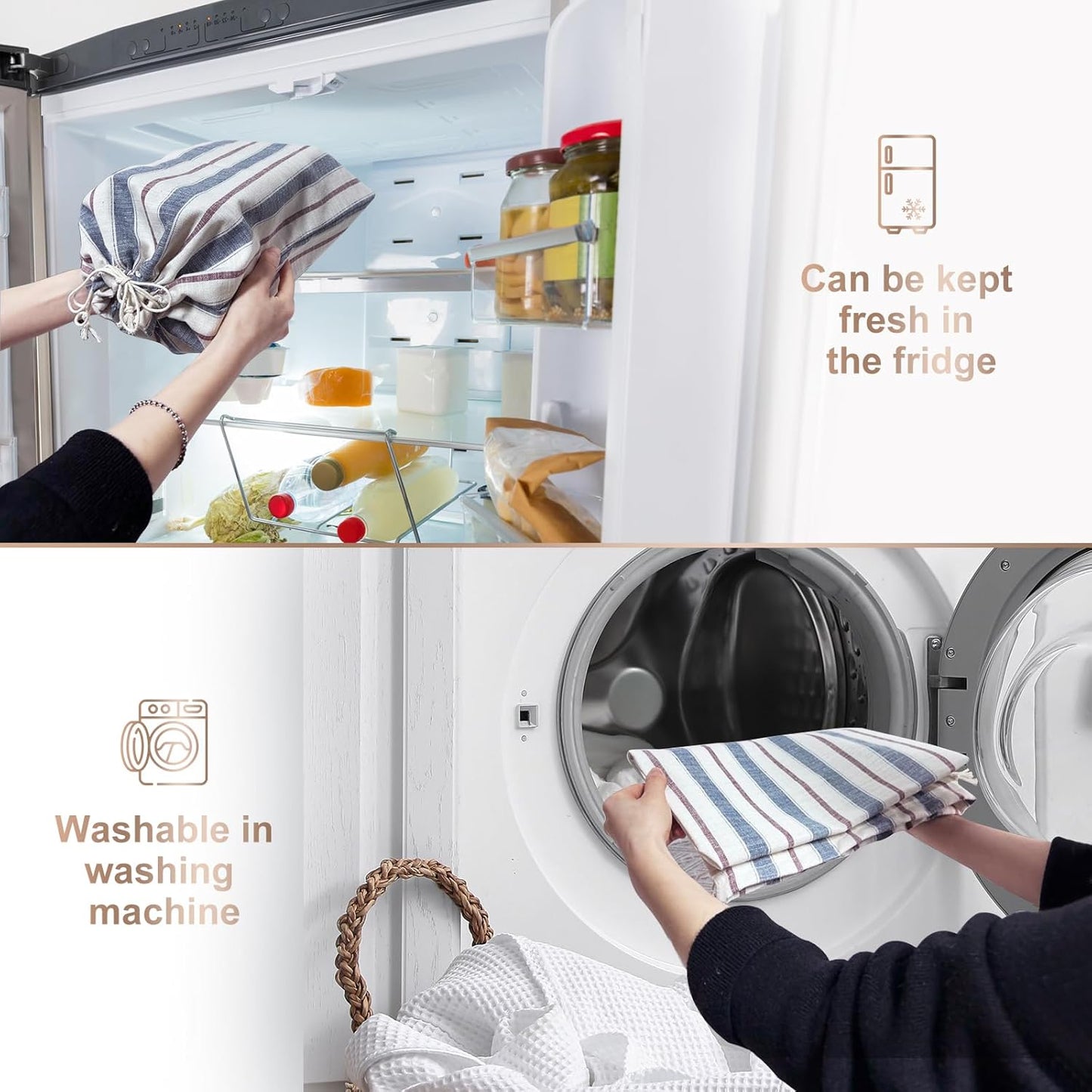 3 Packs Reusable Linen Bread Bags for Homemade Sourdough, Large Easy to Clean TPU Lining Storage Bags with Proofing Bowl Cover, Store Bread & Keep Fresh, Baking Supplies Gift for Bakers