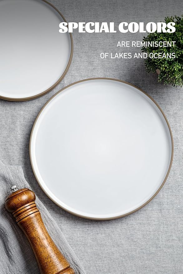 Famiware Nature Plates and Bowls Set, 18 Pieces Dinnerware Sets, Dishware Sets, Dishes Set for 6, Microwave and Dishwasher Safe, Snowy White