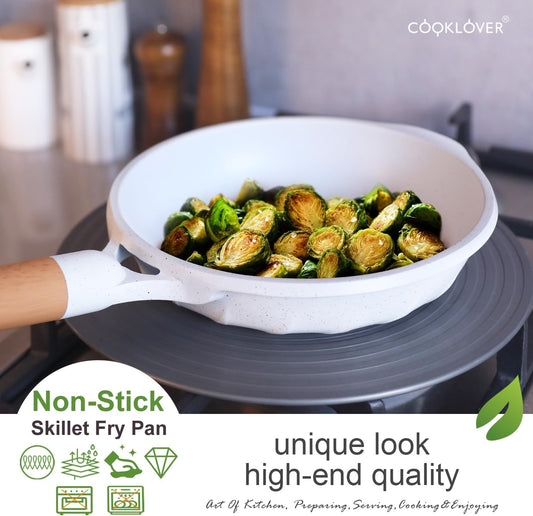 COOKLOVER Nonstick Frying Pan 100% PFOA Free Cookware Induction Skillet Stir Fry Pan (White, 7.9 inch)