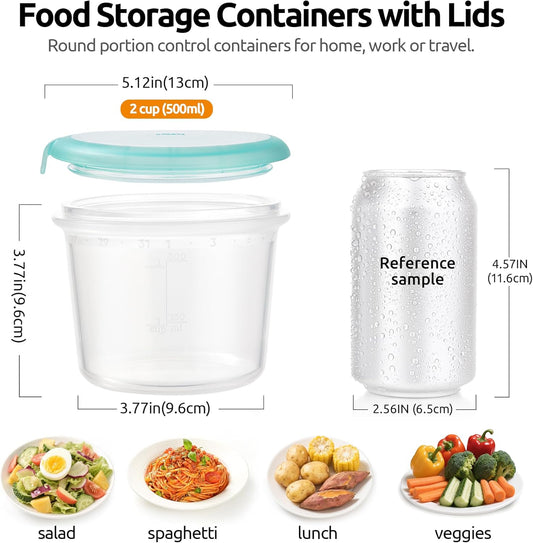 U-Taste 2 Cup Silicone Food Container: Meal Prep Kitchen Storage with Airtight Lid, Freezer & Microwave Safe, Lunch Box with Date Marking Circle, Clear Stackable for Portion Control (2-PC, Aqua Sky)