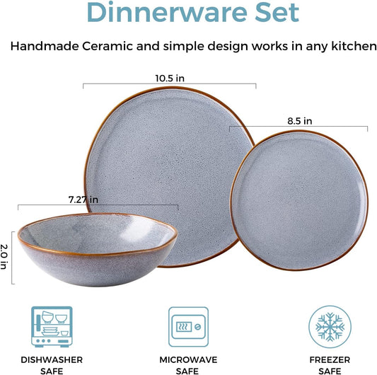 AmorArc Ceramic Dinnerware Sets,Handmade Reactive Glaze Stoneware Plates and Bowls Sets,Highly Chip and Crack Resistant Dishware | Dishwasher & Microwave Safe Dishes, Service for 4 (12pc)