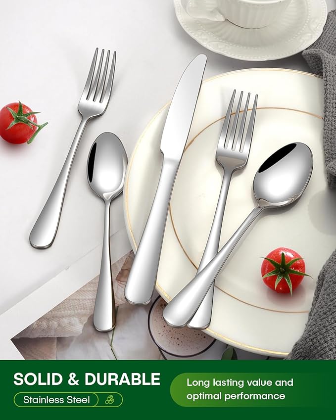 60 Piece Silverware Set, Stainless Steel Flatware Set for 12 Food Grade Cutlery Utensil Set Include Knife Fork Spoon Mirror Polished Dishwasher Safe