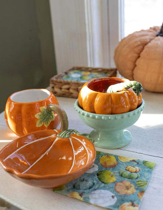 Boston International Ceramic Bowl and Stainless Steel Spreader, 4.5 x 2-Inches, Fall All Over