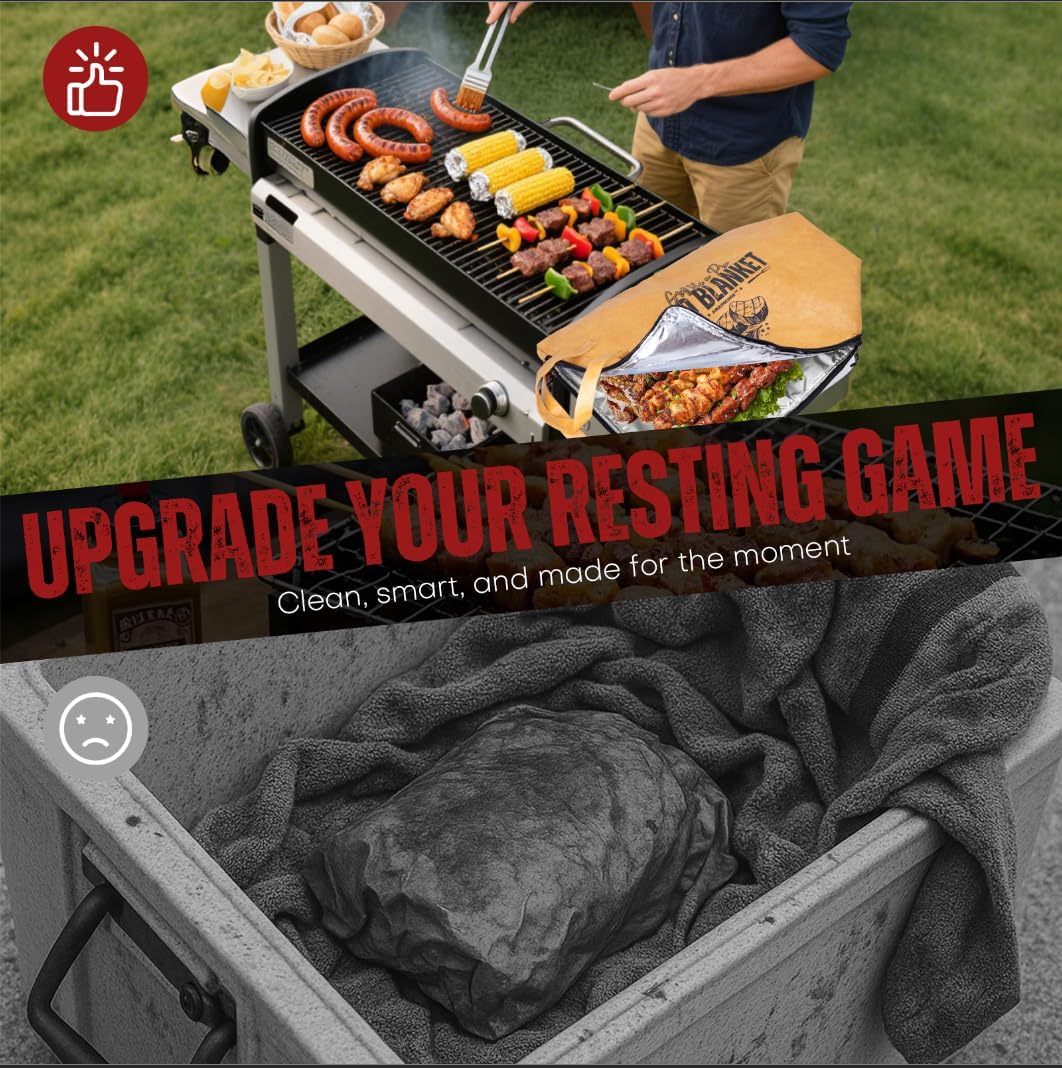 AMADOCOOK™ BBQ Blanket for Resting Meat - Reusable Insulated Meat Resting Bag for Moisture Retention and Tender BBQ - Heavy-Duty with Wide Mouth for Large Brisket, Turkey