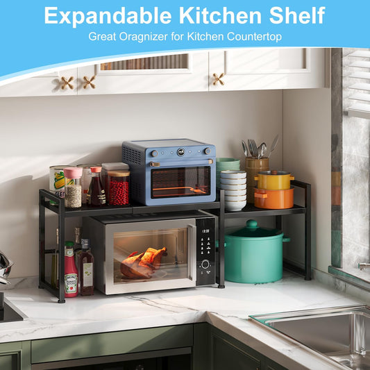 44.3 Inches Expandable Metal Storage Shelves,150LBS Heavy Duty Shelving Units and Storage For Appliance,Adjustable Utility Organization and Storage Shelf Rack For Kitchen Cabinet Closet Garage Pantry