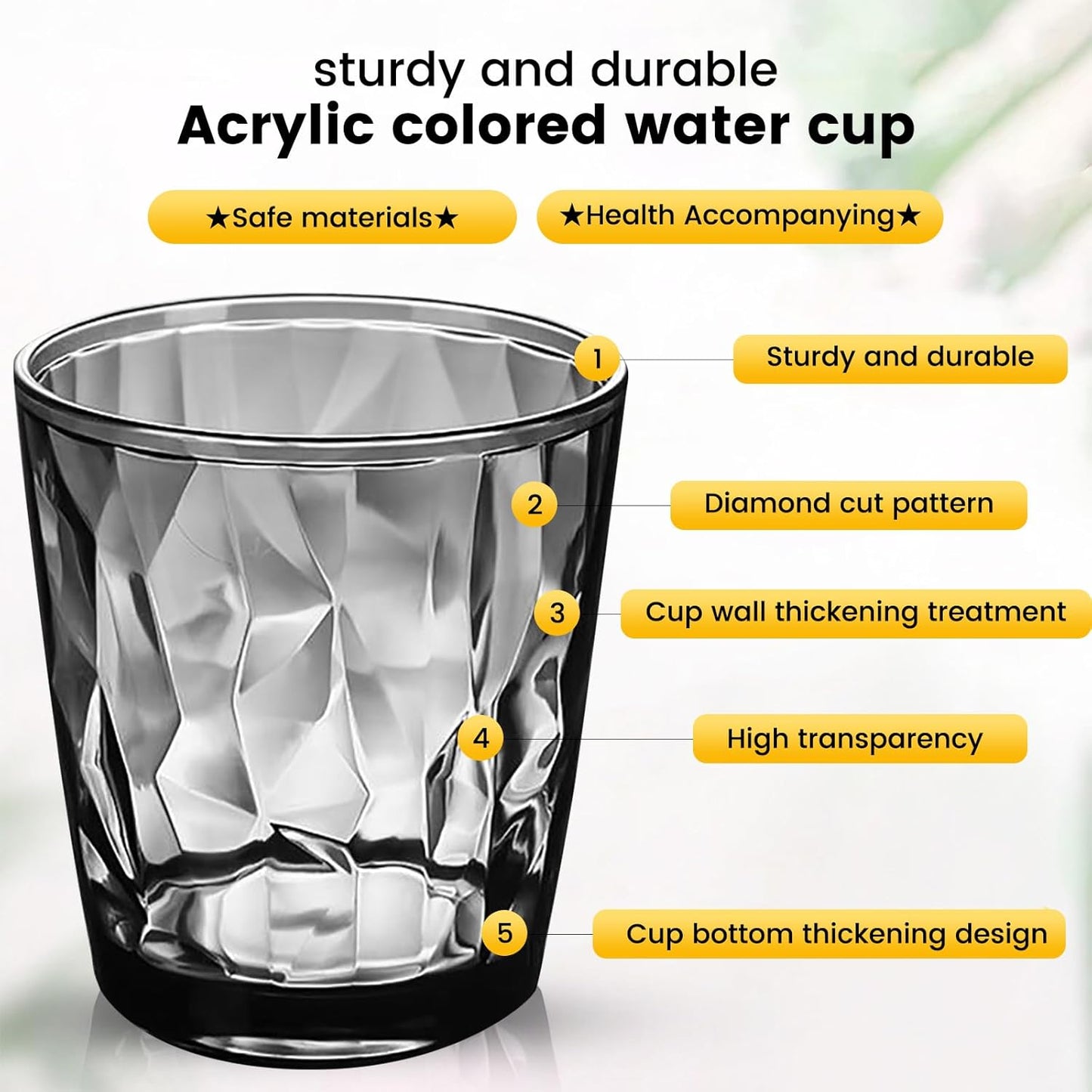 Plastic Glassware Tumbler Dishwasher Safe, Set of 4 Unbreakable Drinking Glasses, 10.5oz Reusable Acrylic Cups for Everyday Use (Black)