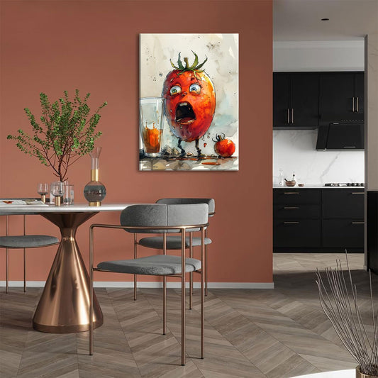 OIQArtOIQ Funny Kitchen Wall Art, Weird Kitchen Wall Decor, Vegetable Paintings Cool Postsers, Food Art, Eclectic Decor Dining Room, Chef Canvas Wall Art Print Artwork, Pickle Pictures