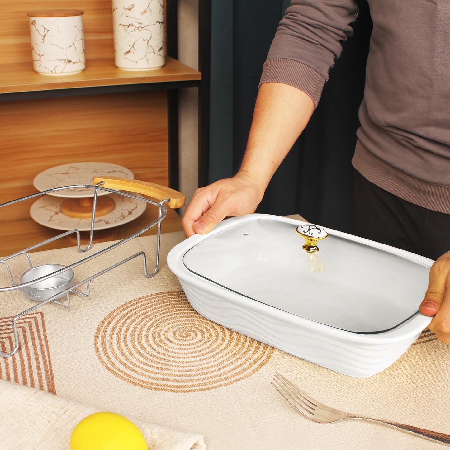 12" x 8" Ceramic Casserole Baking Dish With Glass cover, Lasagna Pan Deep for Oven, 2.2 Quarts Baking Pan with Handles, Oven Safe&Durable Bakeware for Home Decor