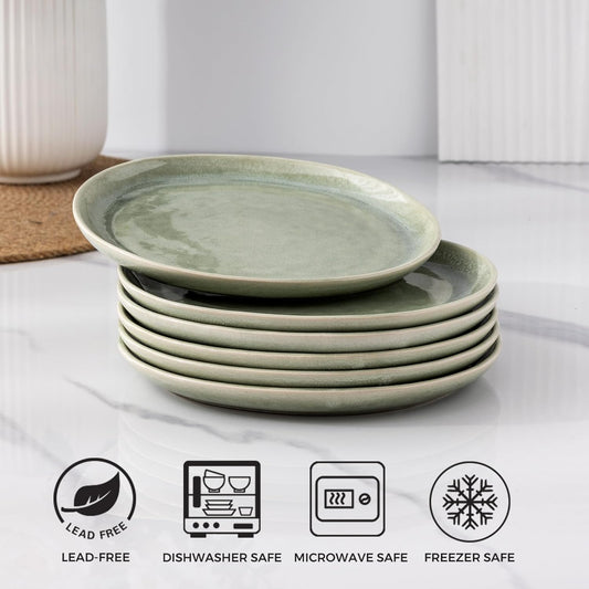 AmorArc Ceramic Plates Set of 6, 8.5 Inch Handmade Reactive Glaze Stoneware Plates set for Dessert, Salad, Appetizer,Dinner Microwave & Dishwasher Safe, Scratch Resistant