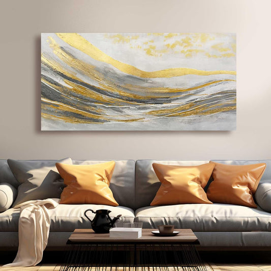 Abstract Wall Decorations Line Wall Art Prints Grey and Gold Canvas Wall Pictures 24"x48" Large Artwork for Living Room Office Decor