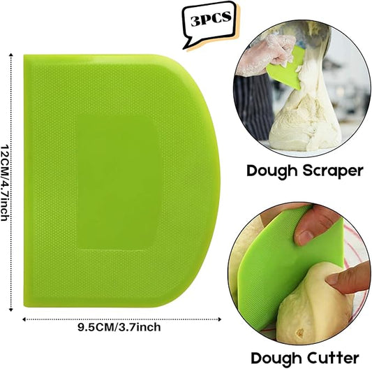 SURDOCA Dough Scraper Bench Scraper - 3P 4.7x3.7" Plastic Flexible Bowl Scraper, Sharp Edge & Angles Cake Scraper. Non-Slip Bakeware Decorating Tools Sculpting & Modeling Tools - Pure Blue